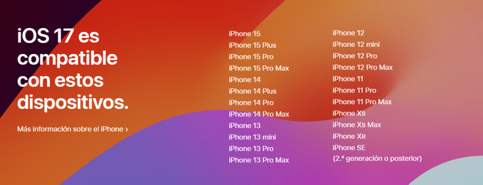 Dispositivos compatibles con iOS 17