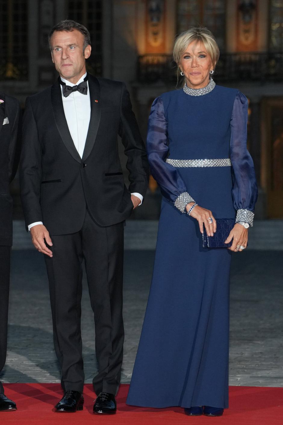 President of France Emmanuel Macron and Brigitte Macron attending a state dinner in honor of Britain'sKing in Versailles, near Paris, France, September 20, 2023.
