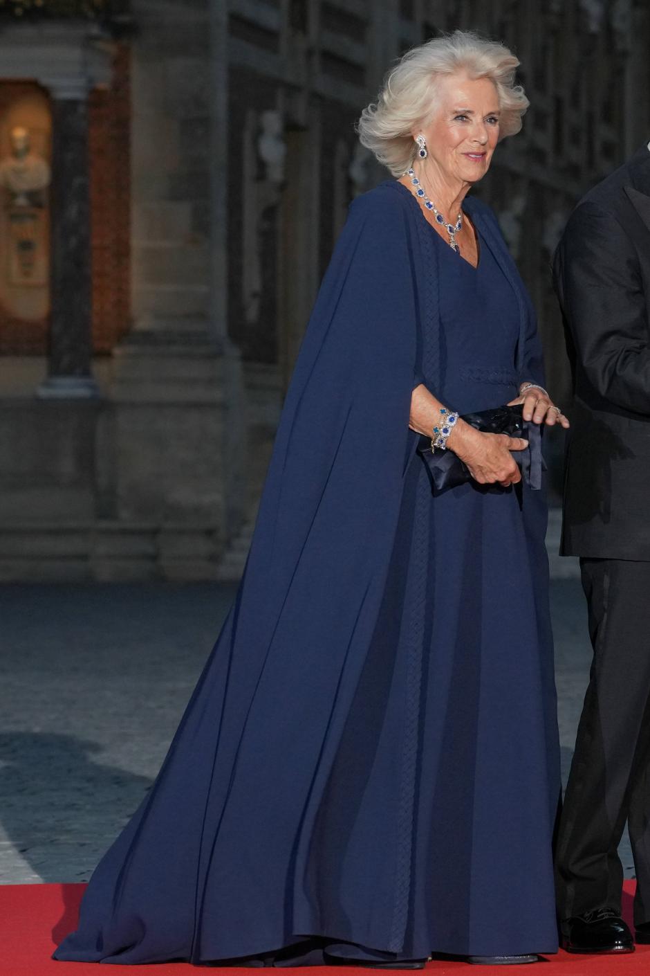 Britain's Queen Camilla during a state dinner in Versailles, near Paris, on the first day of their State visit to France, September 20, 2023.