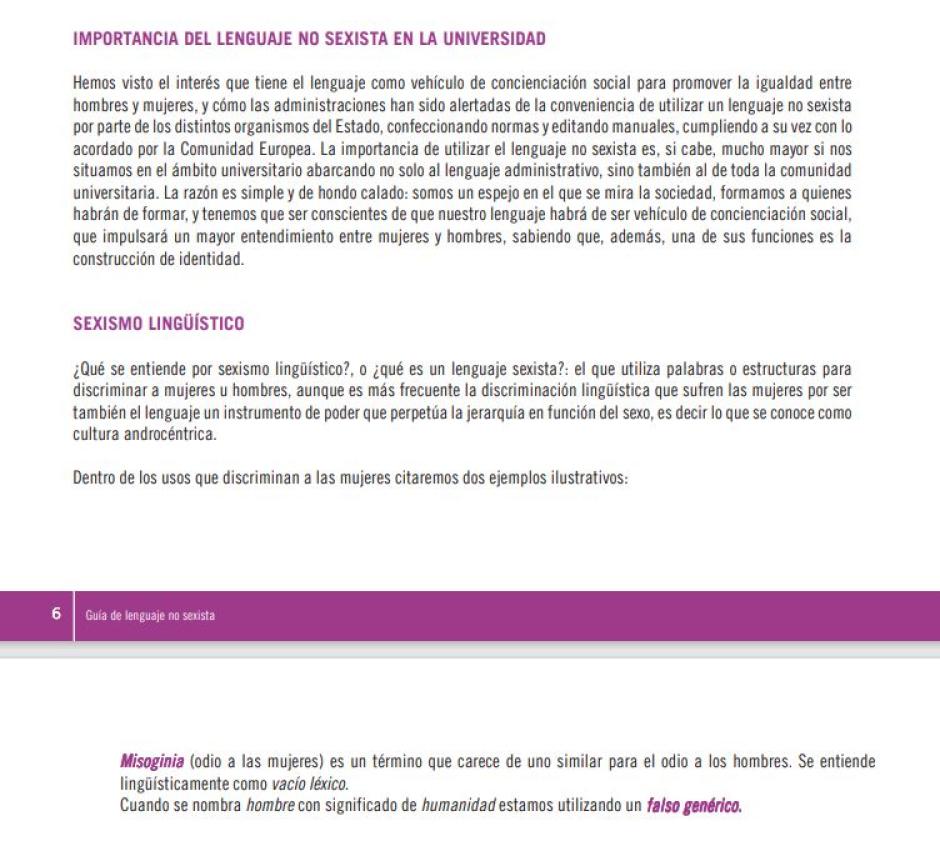 Captura de la guía de lenguaje inclusivo de la Universidad de Granada