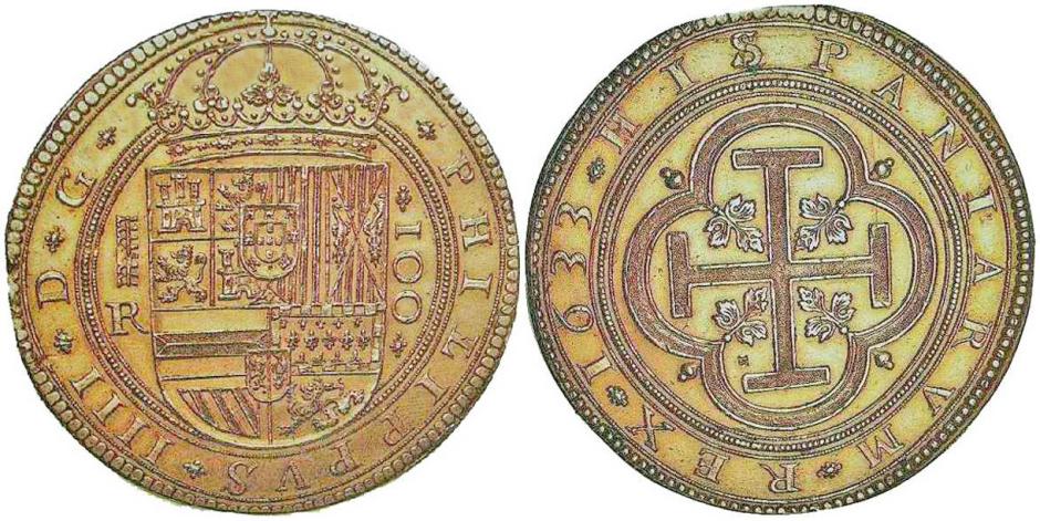 100 escudos o centén. Real Ingenio Segovia (1623-1659)