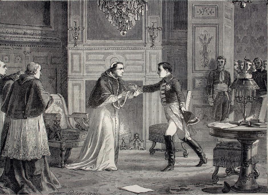 Napoleón visitando al Papa Pío VII en Fontainebleau