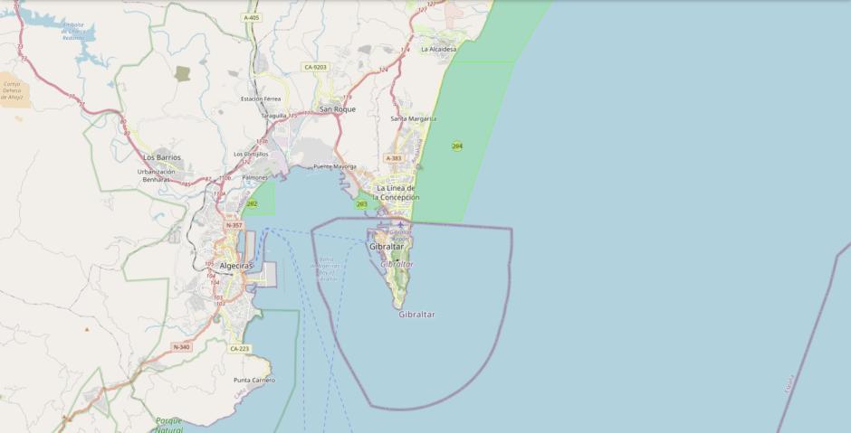 Mapa de las zonas de pesca españolas en el estrecho de Gibraltar
