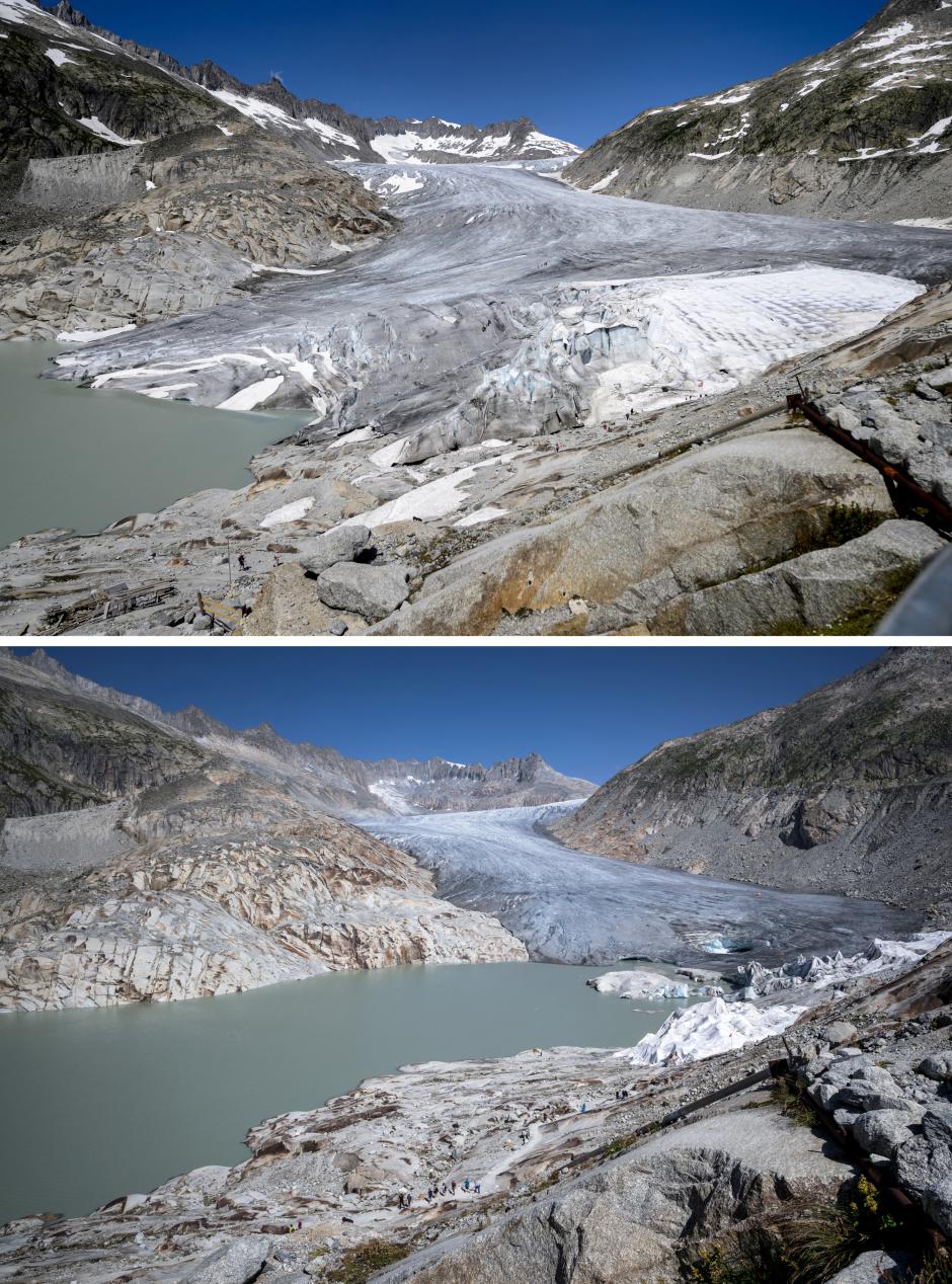 Comparativa del antes y el después del glaciar del Ródano