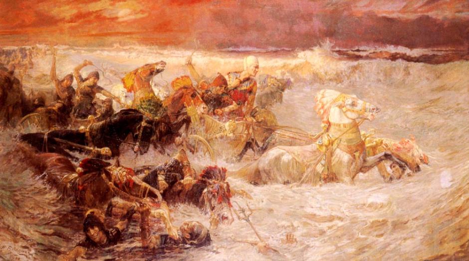 'El ejército del faraón engullido por el Mar Rojo', por Frederick Arthru Bridgman (1900)