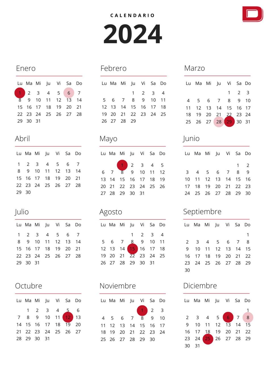 Calendario laboral 2024 consulta los días festivos y puentes por