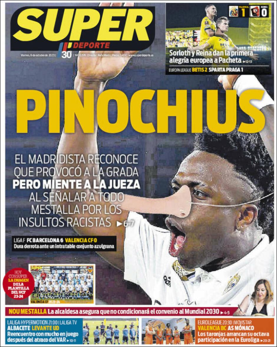 La portada del medio SuperDeporte contra Vinicius