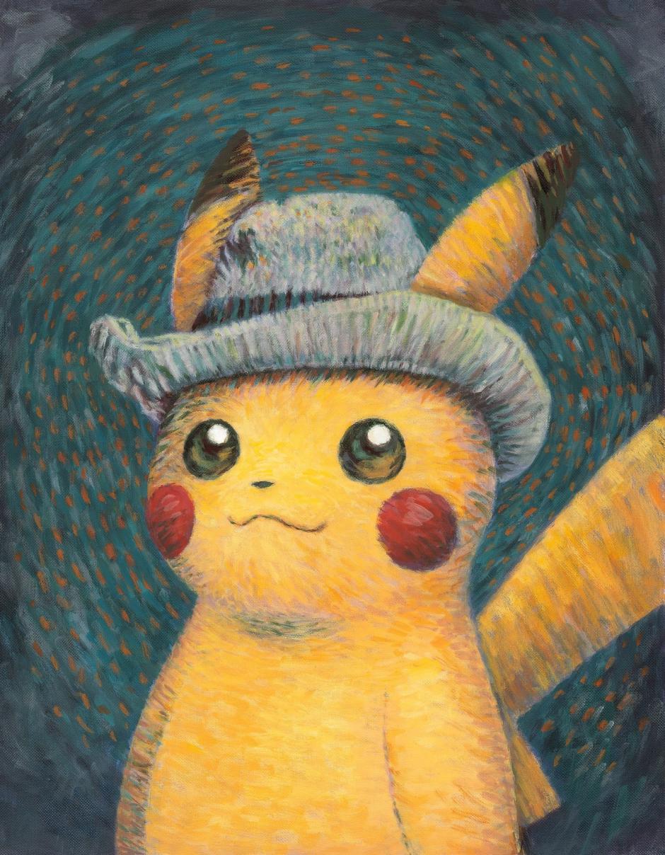 Pikachu inspirado en 'Autorretrato con sombrero de fieltro gris', de Van Gogh, del artista sowsow