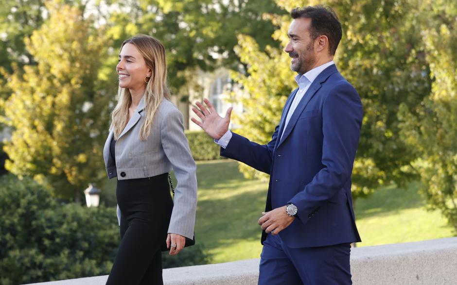 Journalist Juanma Castaño and Helena Condis during funeral of Pepe Domingo Castaño in Madrid 05 October 2023