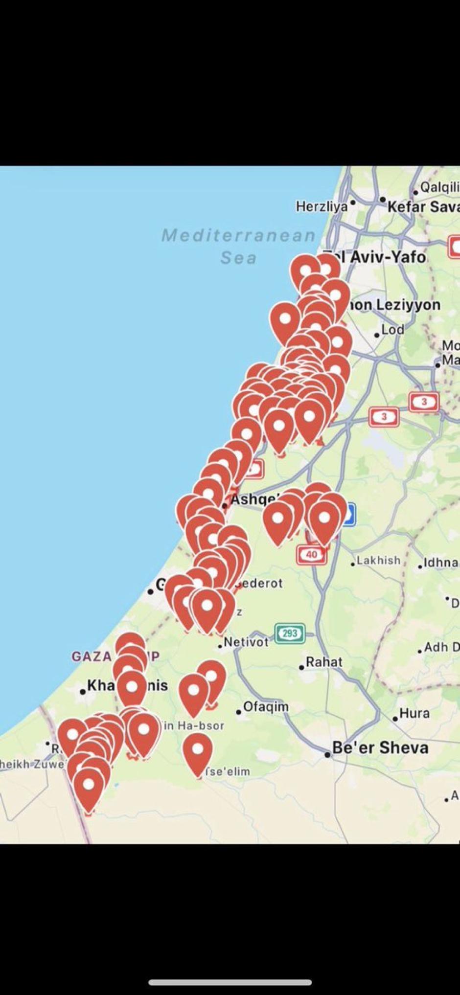 Mapa de localización de los bombardeos