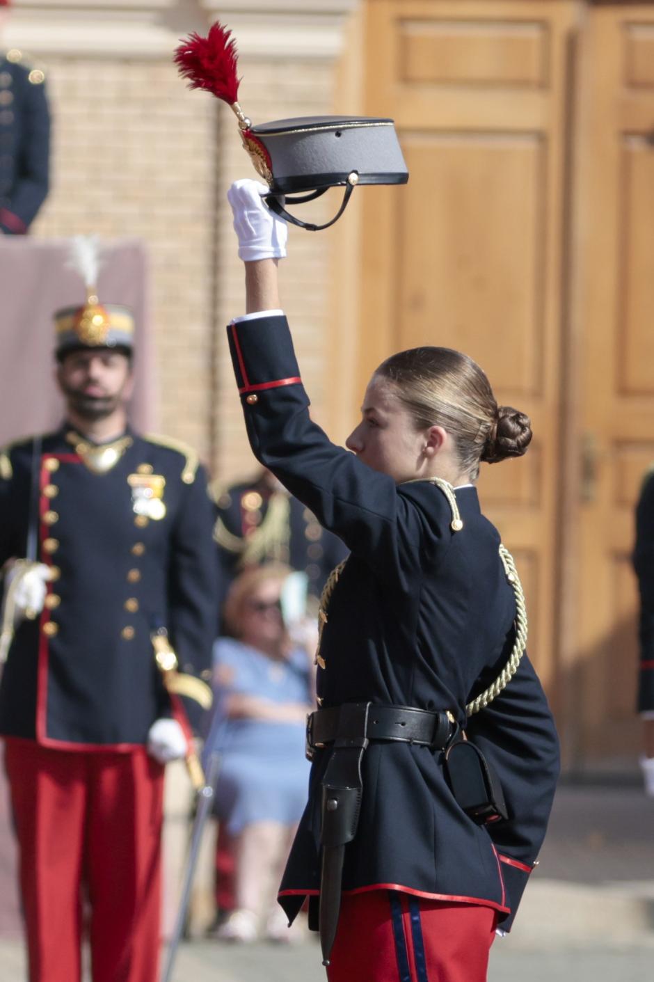 Princess of Asturias Leonor de Borbon during Flag Pledge (Jura de Bandera) ceremony as a cadet of the Zaragoza Military Academy in Zaragoza on Saturday, 7 October 2023.