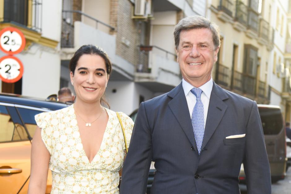 Bárbara Mirjan Aliende and Cayetano Martinez de Irujo during baptism of Sofia Fitz James Palazuelo in Sevilla on Saturday, 7 October 2023.