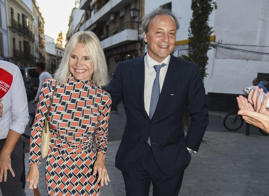 Eugenia Martínez de Irujo and Narcís Rebollo during baptism of Sofia Fitz James Palazuelo in Sevilla on Saturday, 7 October 2023.