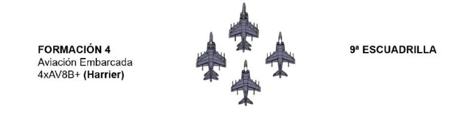 Formación de aviación embarcada con cuatro Harrier