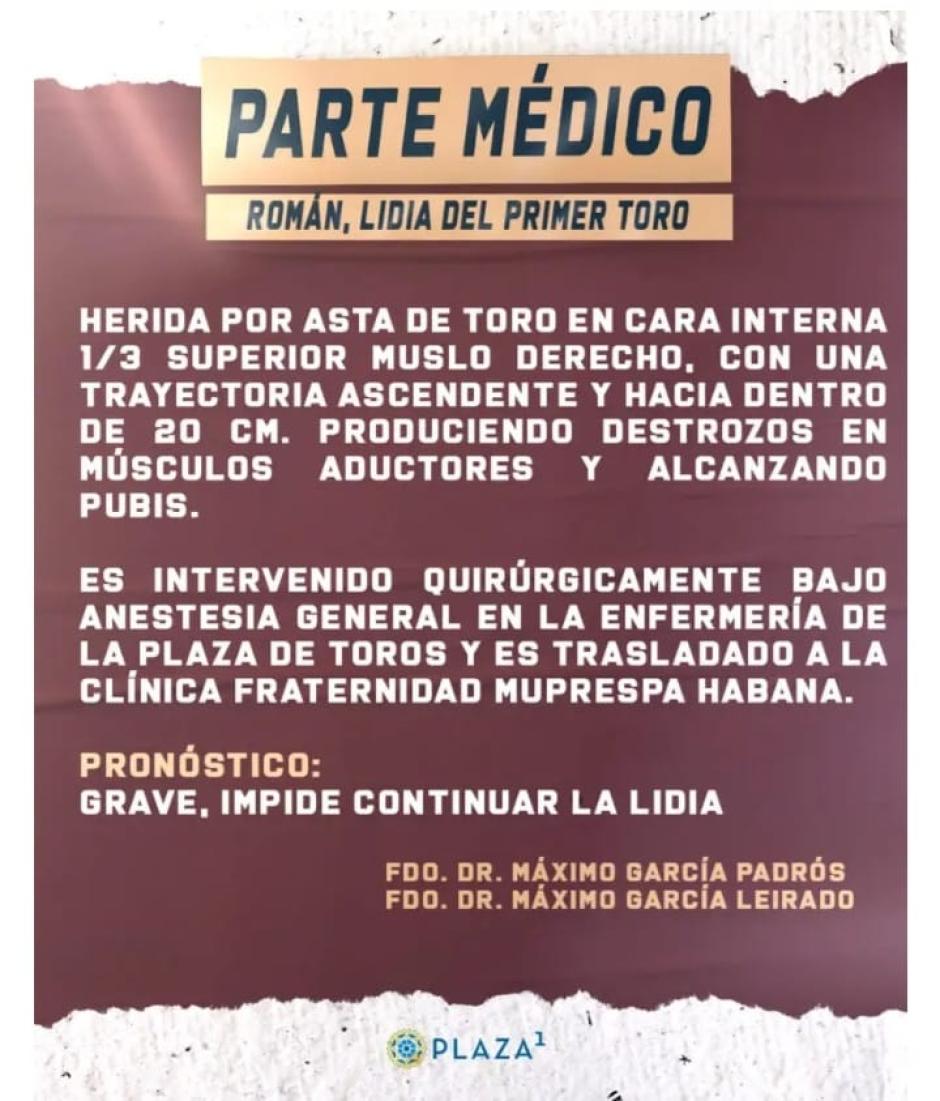 El parte médico del diestro Román Collado tras la cogida en Las Ventas