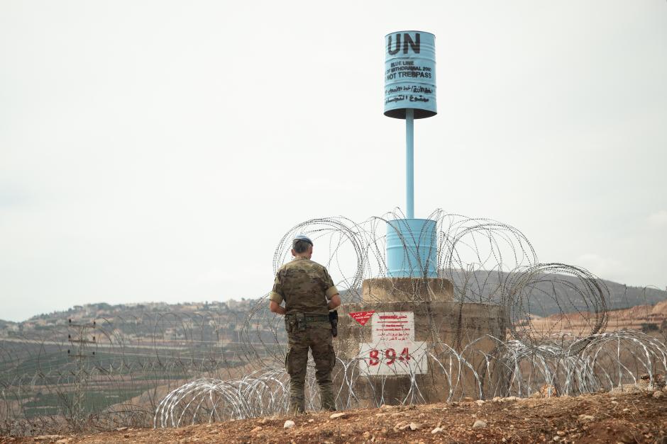 Uno de los blue barrel que marca la línea de separación entre Israel y el Líbano