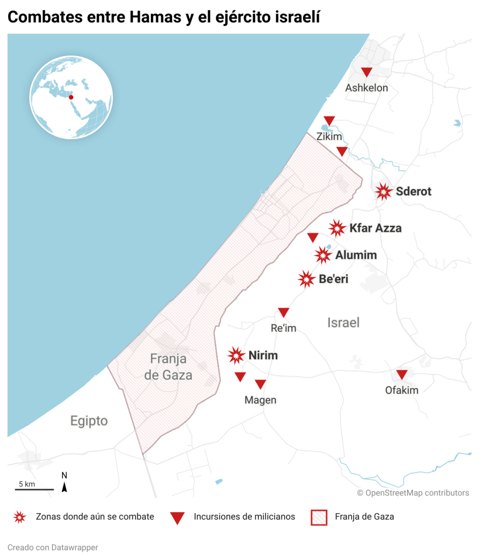 Mapa de Israel con los puntos de combate