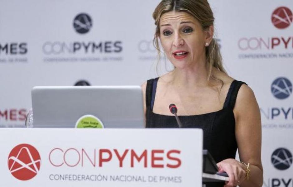 Yolanda Díaz en el acto de presentación de Conpymes