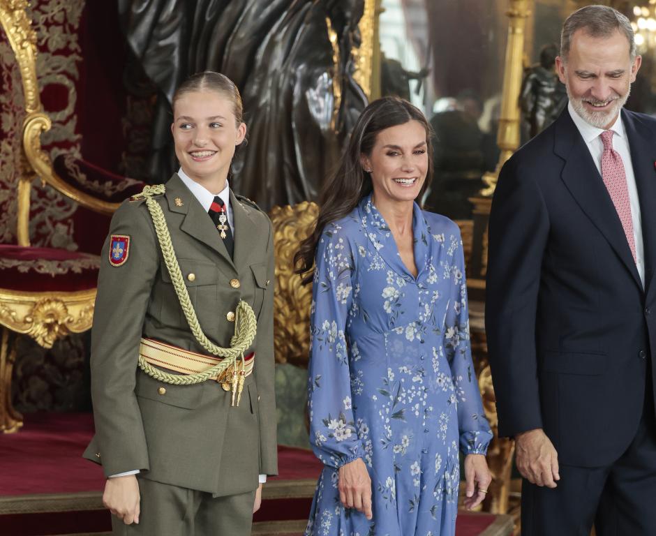 Spanish Queen Letizia Ortiz with Princess Leonor attending a reception at RoyalPalace during the known as Dia de la Hispanidad, Spain's National Day, in Madrid, on Thursday 12, October 2023.