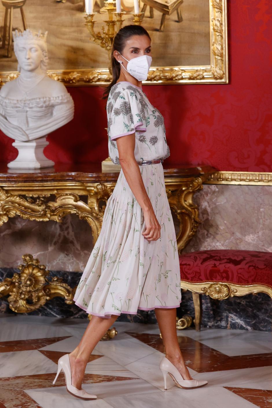 Queen Letizia Ortiz during a lunch ceremony for Chile President on occasion his official visit to Spain in ZarzuelaPalace in Madrid on Tuesday, 07 September 2021.