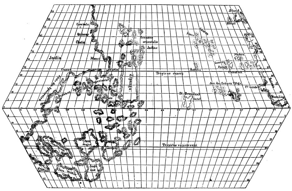 Reconstrucción hipotética del mapa de Toscanelli realizada en 1898