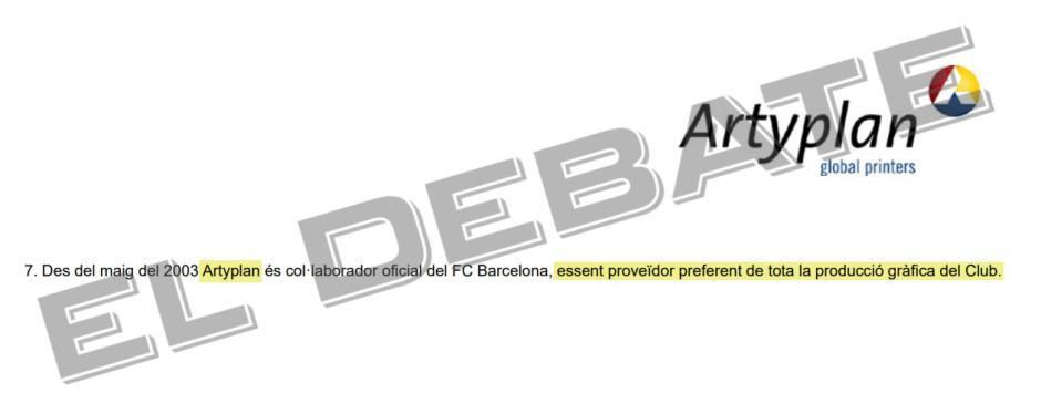 Artyplan afirma que es "proveedor preferente" del Barça