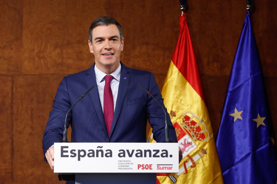 Spanish President Pedro Sanchez during " Espa√±a Avanza " investiture agreement between PSOEandSumar in Madrid on Tuesday, 24 October 2023.