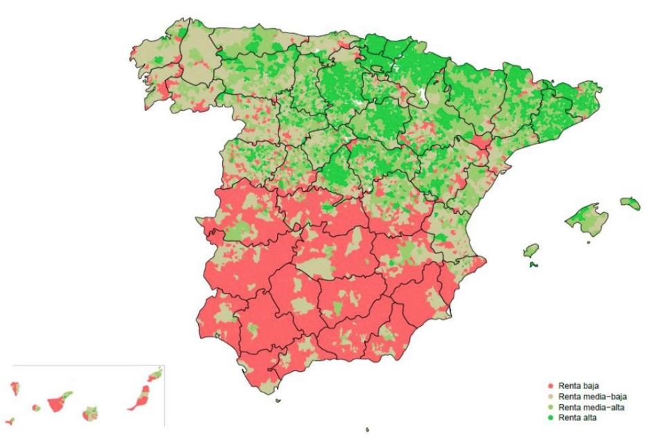 Mapa de las rentas en España