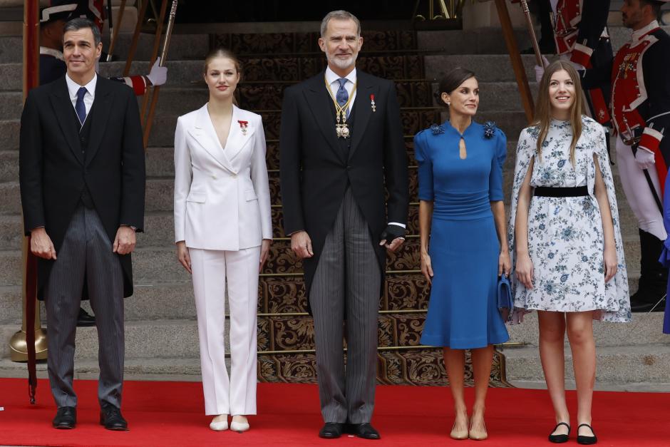 Spanish King Felipe VI and Letizia Ortiz with Princess of Asturias Leonor de Borbon and Sofia de Borbon  during Constitution Pledge (Jura de la Constitucion) ceremony in Madrid on Tuesday, 31 October 2023.