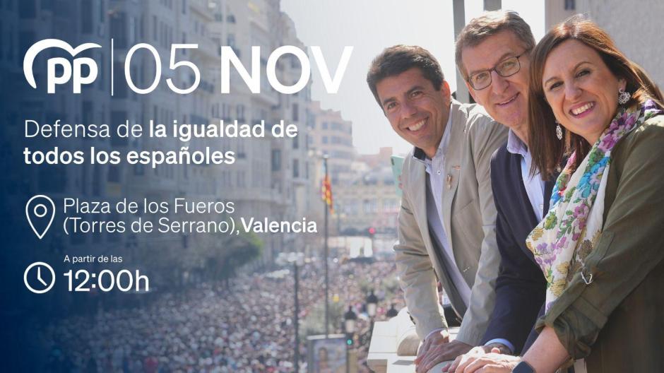 Cartel del acto del PP de este domingo en Valencia contra la amnistía