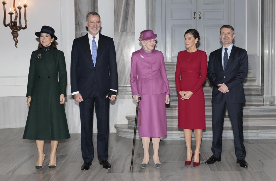 Spanish Kings Felipe VI and Letizia with Queen Margrethe of Denmark , Prince Frederik and Princess Mary in Copenhague on the ocassion of their official visit to Denmark on Monday, 6 November 2023.