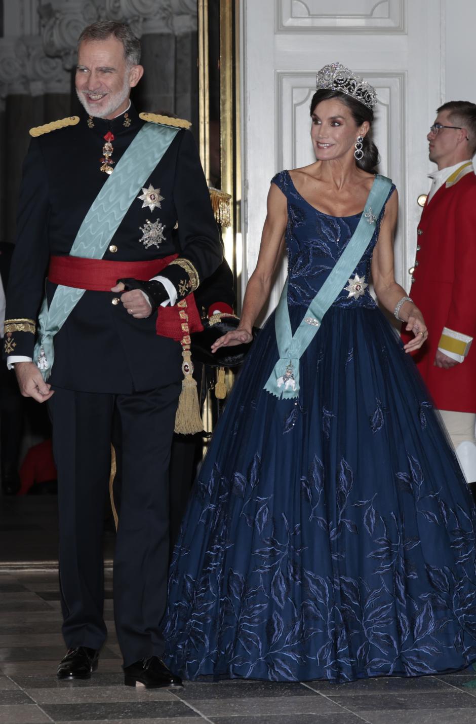 Spanish Kings Felipe VI and Queen Letizia attending official dinner ceremony for Spanish King on the ocassion of their official visit to Denmark at the RoyalChristianborgPalace in Copenhague on Monday, 6 November 2023.