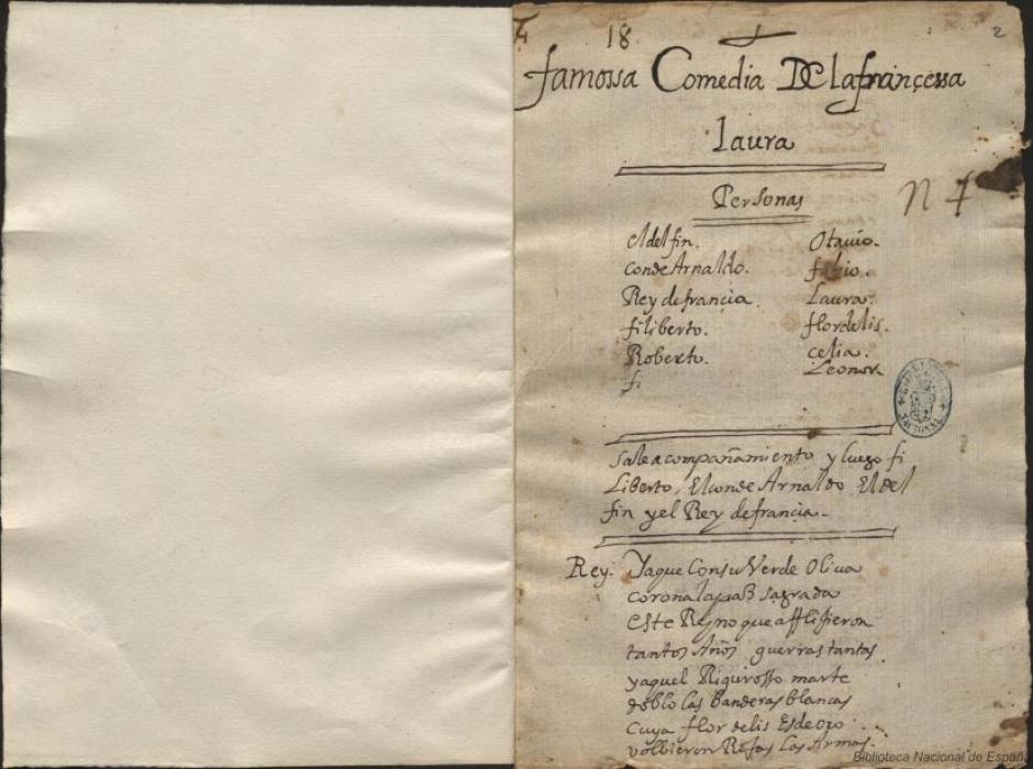 Manuscrito de 'La Francesa Laura', ahora atribuido a Lope de Vega