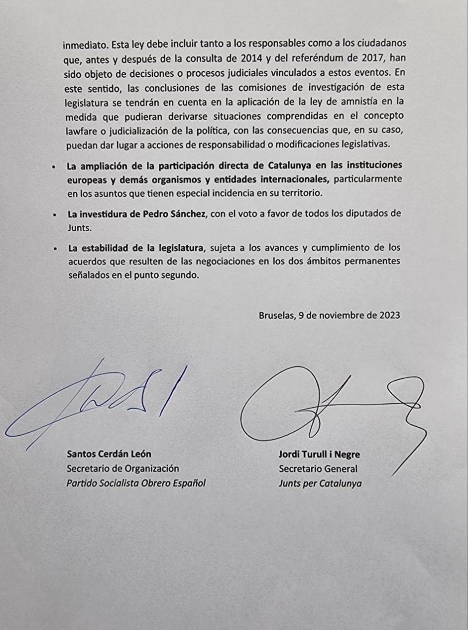 Acuerdo PSOE-Junts con las firmas de Santos Cerdán y Turull
