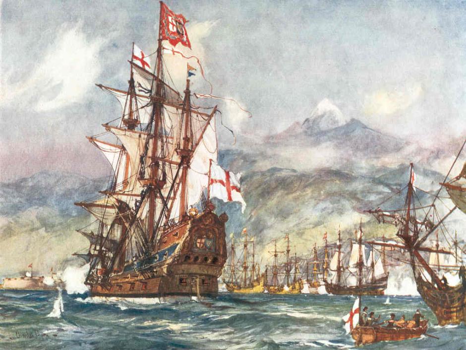 El "St. George", buque insignia de la flota de Robert Blake, en el ataque a Santa Cruz de Tenerife de 1657