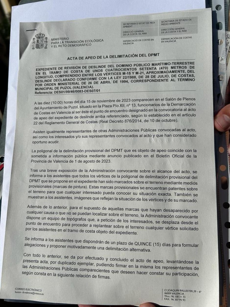 Acta de apeo de Puzol, en Valencia