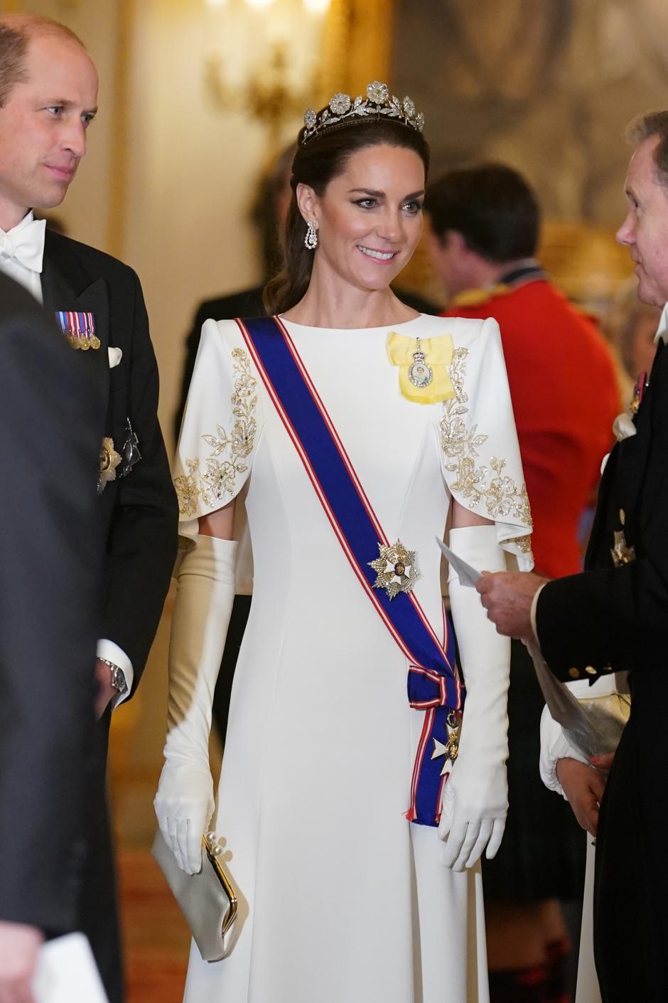 President of South Korea Yoon Suk Yeol with King Charles III , Queen Camilla and Princess of Wales Kate Middleton during the state banquet in London, for his state visit on Tuesday November 21, 2023.