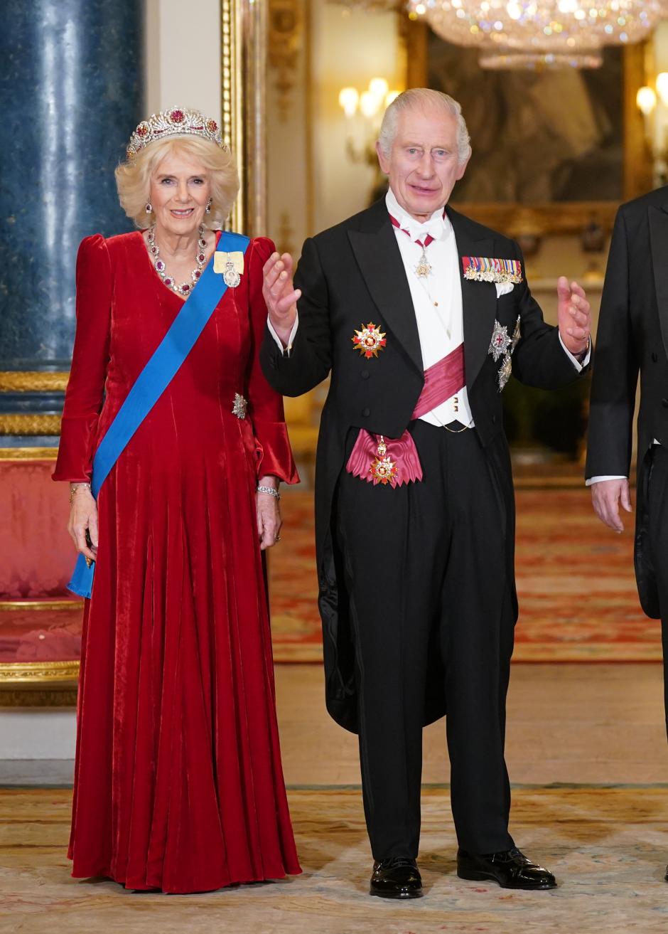 Queen Camilla, King Charles III, President of South Korea Yoon Suk Yeol and his wife Kim Keon Hee arriving for the State Banquet in London, for ocassion the state visit to the UK on Tuesday November 21, 2023.