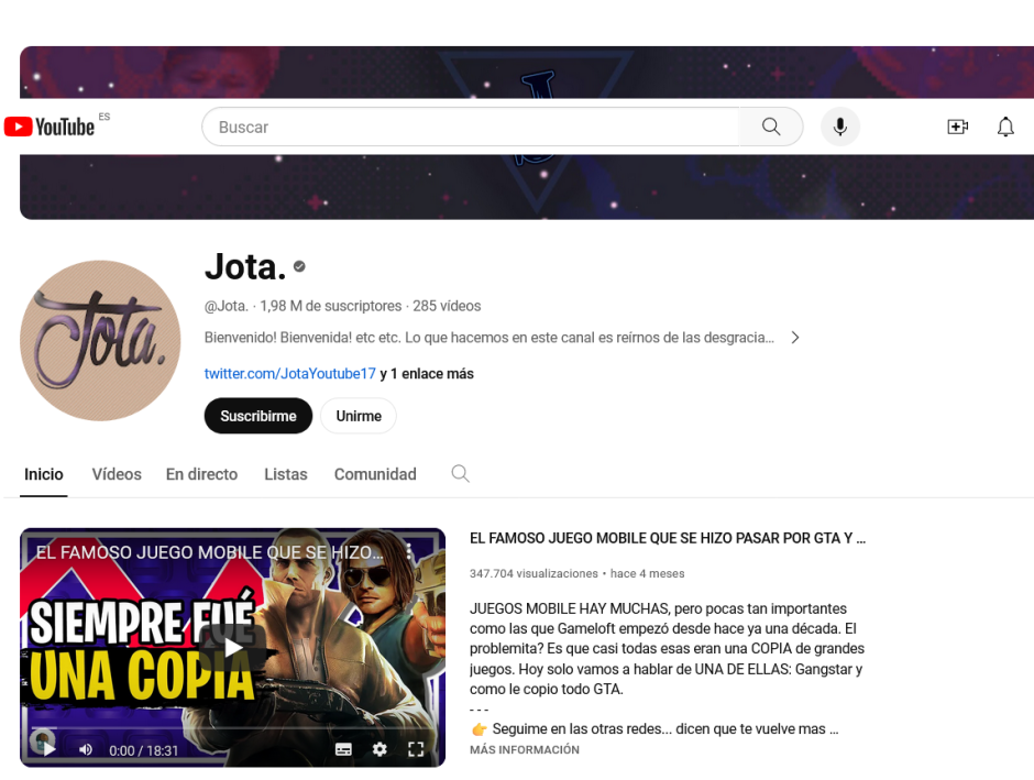 Canal de YouTube de Jota