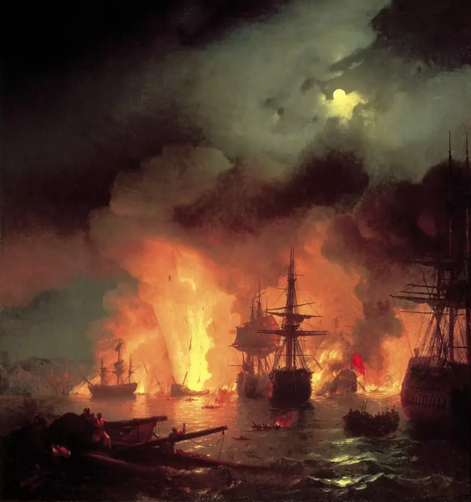 Batalla de Chesme en la noche del 25 al 26 de junio de 1770, obra de Ivan Aicazovsky