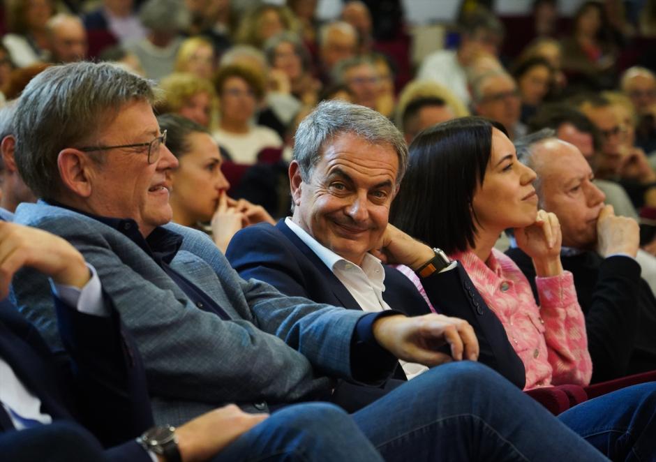José Luis Rodríguez Zapatero, Ximo Puig y Diana Morant, en un acto del PSPV-PSOE