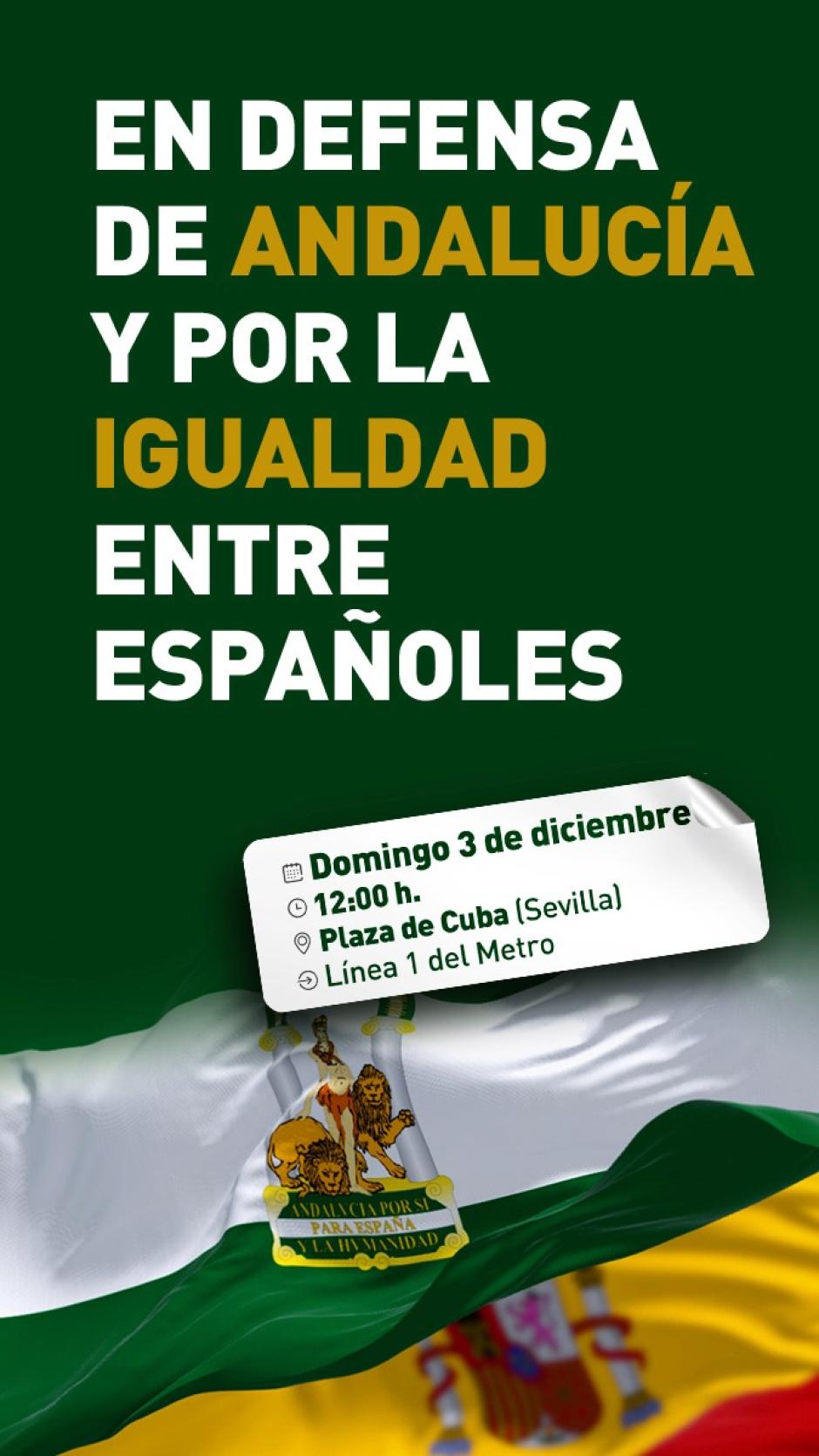 Cartel de la concentración en defensa de Andalucía y por la igualdad entre españoles, convocada por el Foro Economía y Sociedad