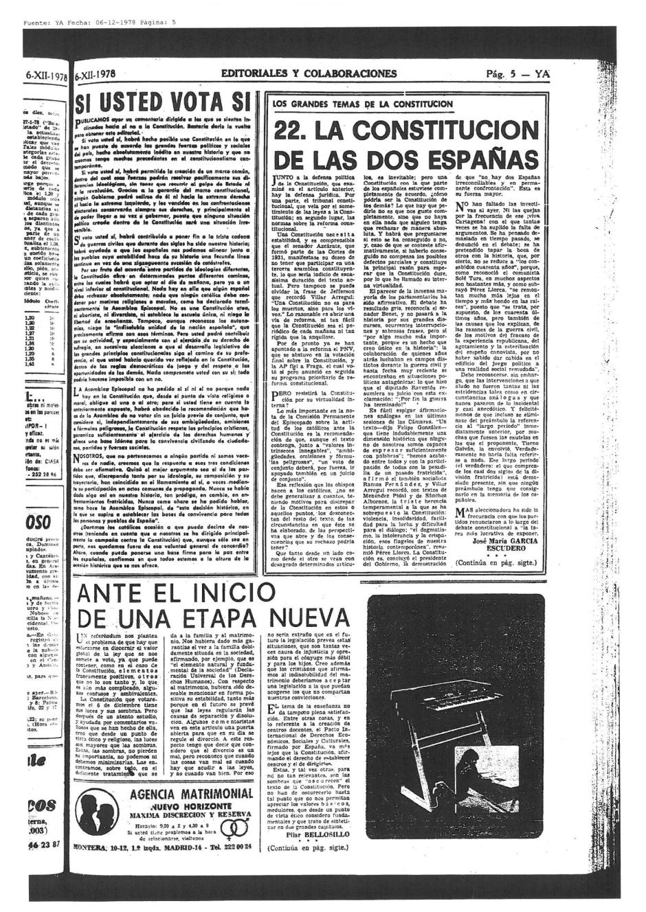 La constitución de las dos Españas en el Ya - 6 de Diciembre de 1978