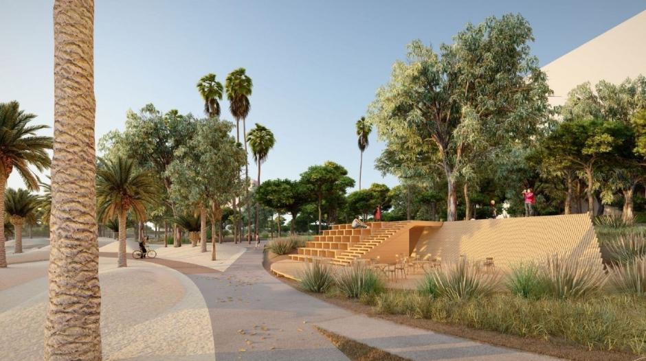 Imagen renderizada del proyecto de transformación de la playa de la Almadraba, en Alicante