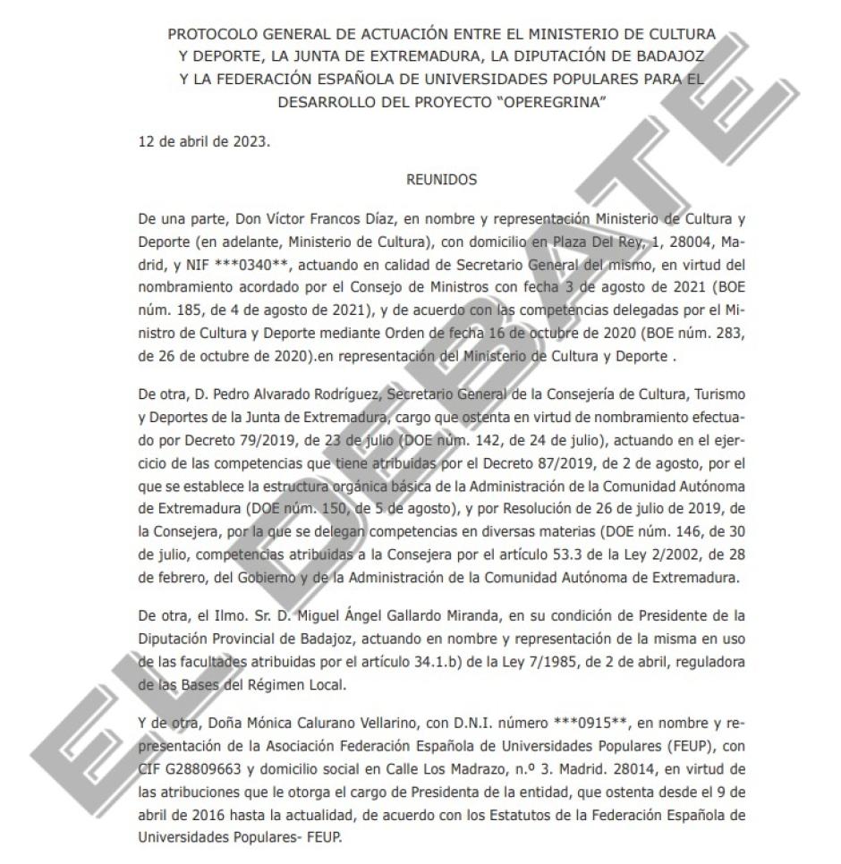 Acuerdo entre el Ministerio de Cultura y la Diputación de Badajoz (II)