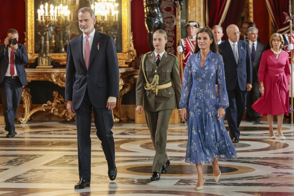 Spanish King Felipe VI and Letizia Ortiz with Princess Leonor attending a reception at RoyalPalace during the known as Dia de la Hispanidad, Spain's National Day, in Madrid, on Thursday 12, October 2023.