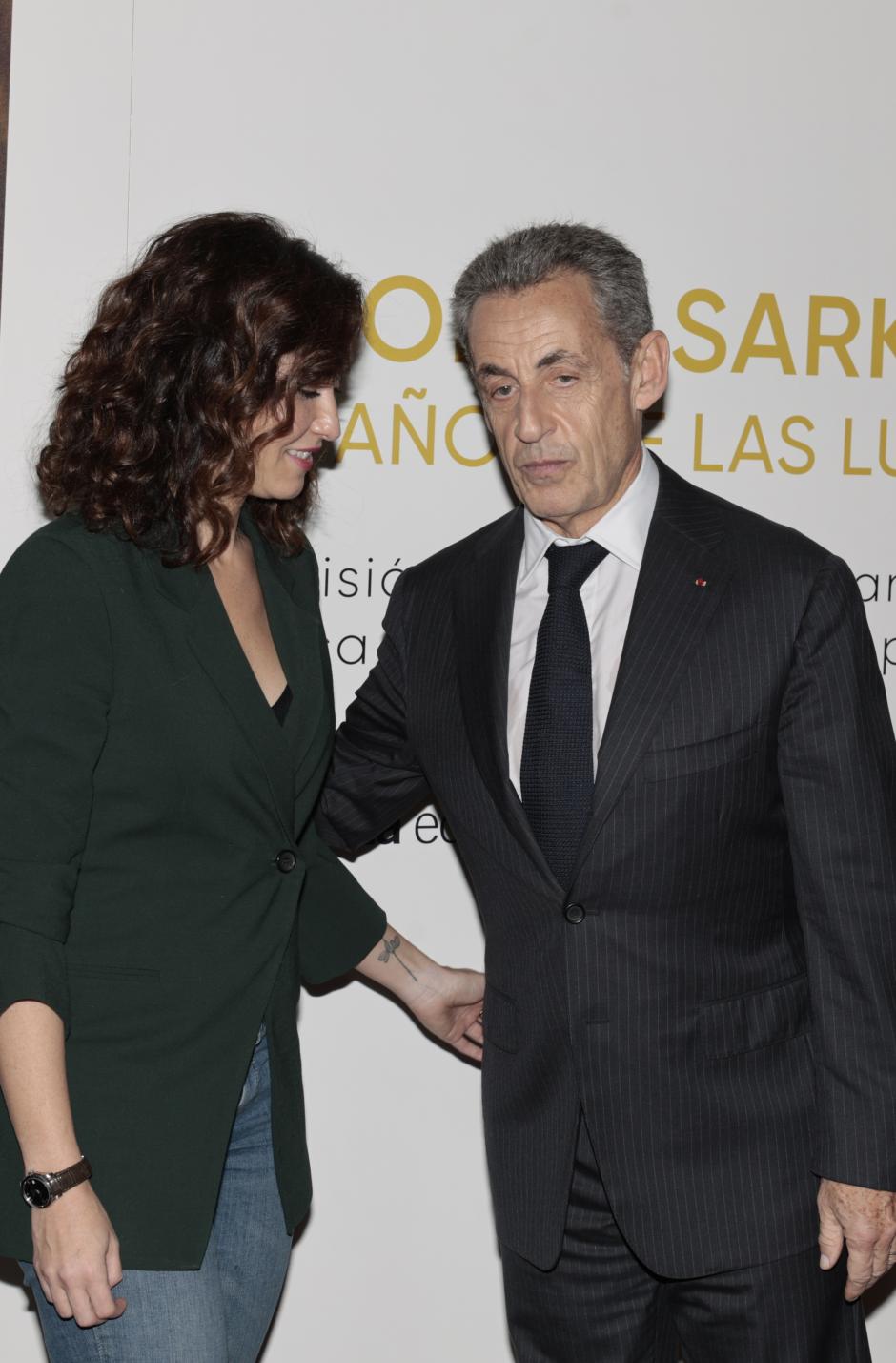 Isabel Ayuso,Nicolas Sarkozy, during book premiere Los años de las luchas in Madrid on Monday, 11 December 2023.