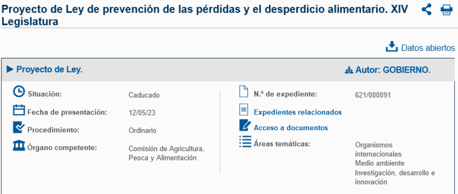 Proyecto de Ley de prevención de las pérdidas y el desperdicio alimentario