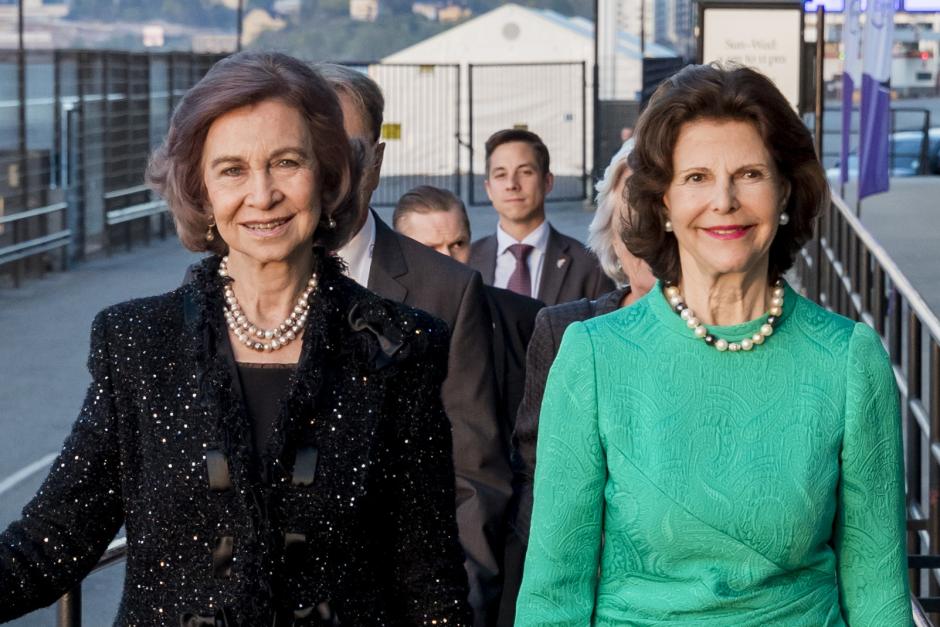 Queen Silvia of Sweden and Queen Sofia of Spain during seminary Dementia Forum X, held at Fotografiska in Stockholm.