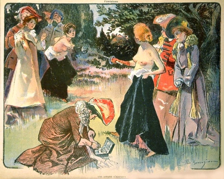 Ilustración de una revista de principios del siglo XX sobre el primer "duelo de emancipados"